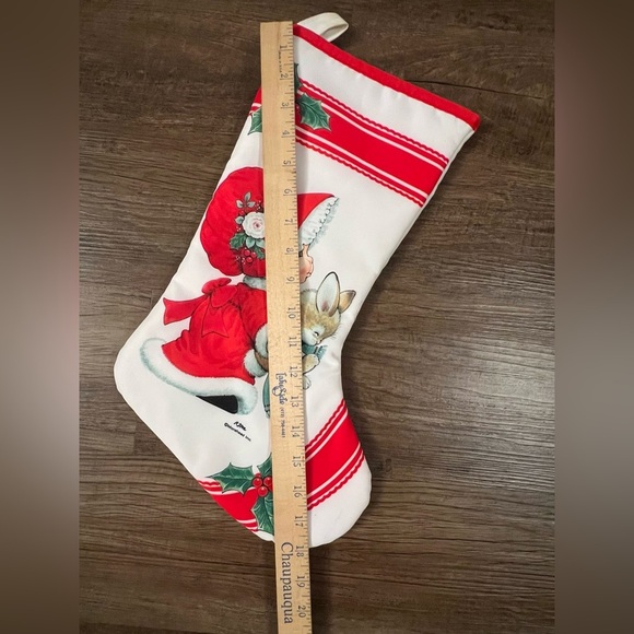 VTG Ruth Morehead‎ Christmas Stocking Little Girl & Bunny Holly Babies 17" Rare - Picture 4 of 5